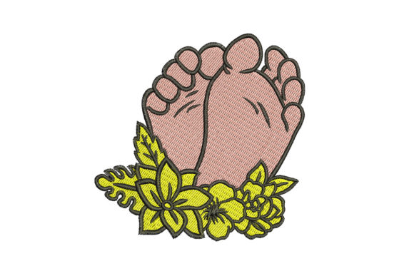 Baby Feet with Flowers Embroidery Design