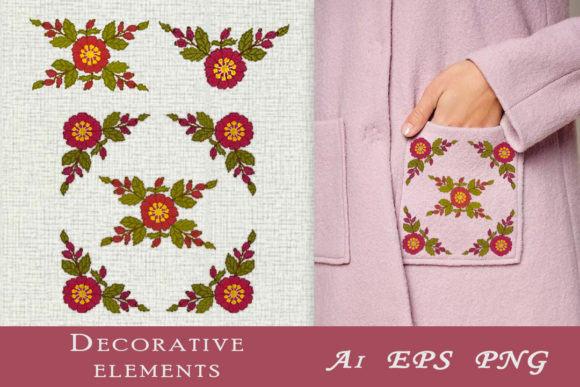 Rosehip Flowers. Stylized Cross Stitch