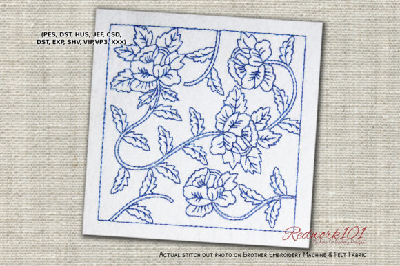 Seamless Pattern with Roses Redwork